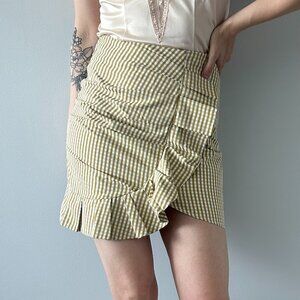 Atoir Olive Green/Mustard Gingham Ruffle Mini Skirt